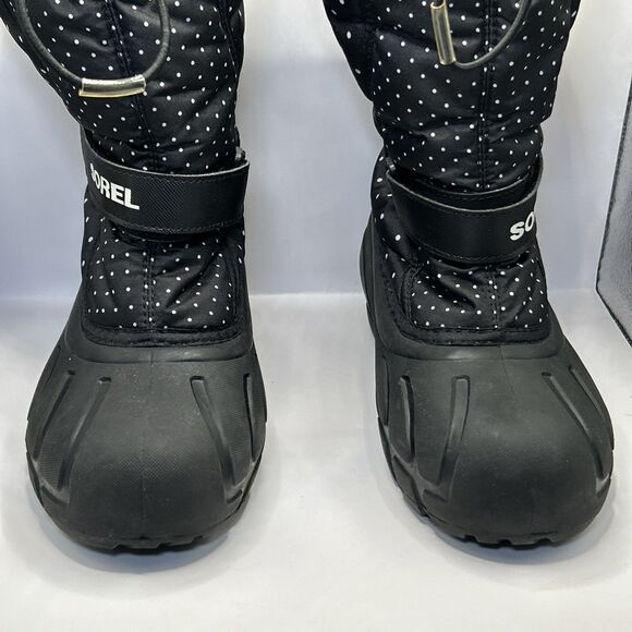 Sorel Snow Boots Youth Size 4 Black White Polka Dots Waterproof Insulated - Picture 11 of 16